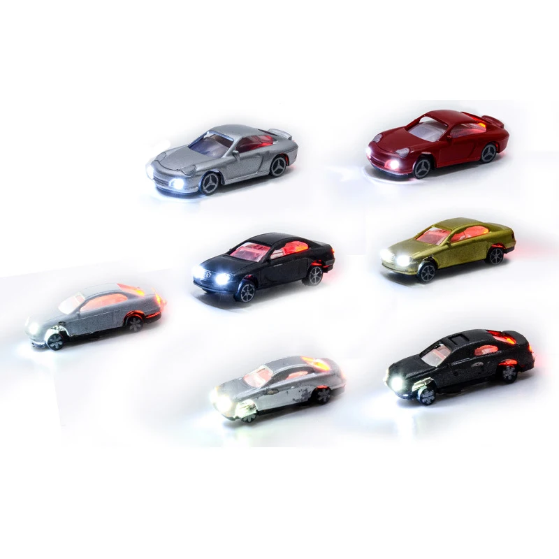 Simulation Miniature 3V Luminous Car Model Scale 1:75-1:200 Vehicle For Building Sand Table Scene Materials Diorama Kits 3Pcs