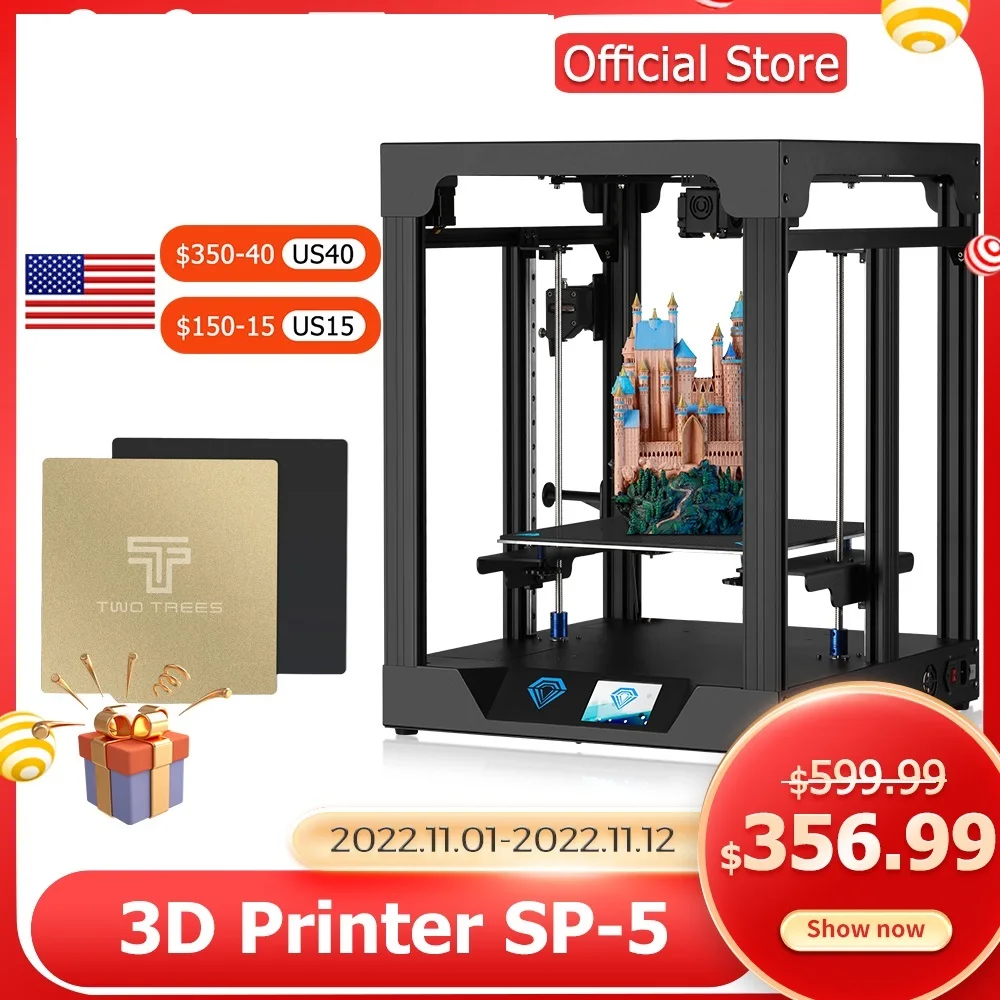 

New 3D Printer Core XY SP-5 V1.1 Printer Touch Kit FDM Dual Z Axis Printer Extruder Print Size 300*300*330mm TMC2225 PEI