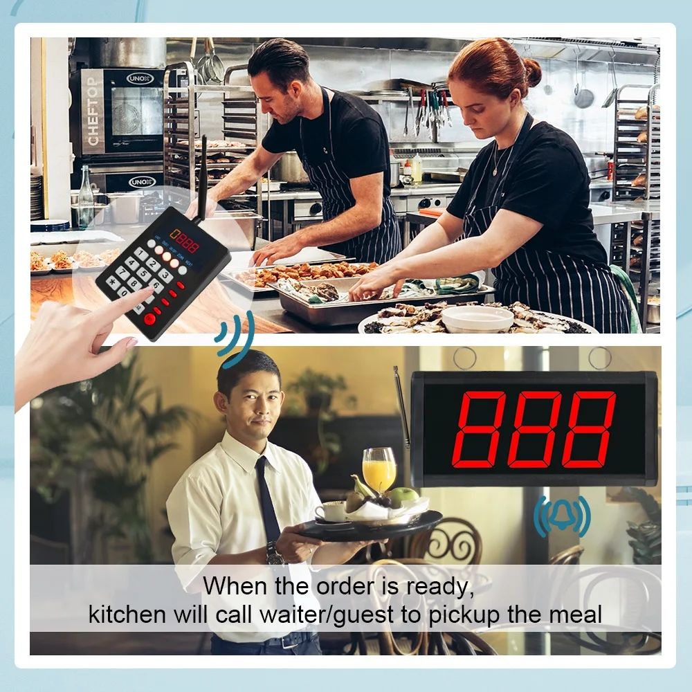 Hot Selling Fast Food Guest Paging Wireless Caller Buzzer Queue Calling Paging System Coaster Pager Machine Screen and Keyboard