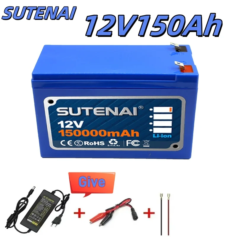 

12V 150Ah 120000mAh 18650 lithium battery 30A sprayer built-in high current BMS electric vehicle battery +12.6V charger