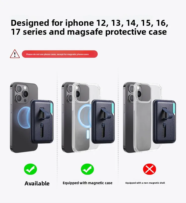 Starker magnetischer Kartenhalter mit Fächern für Magsafe Apple iPhone 17 16 15 14 18 Pro Max mit Kartenhalter, Fingerring und Handgelenkschlaufe – Detail 1