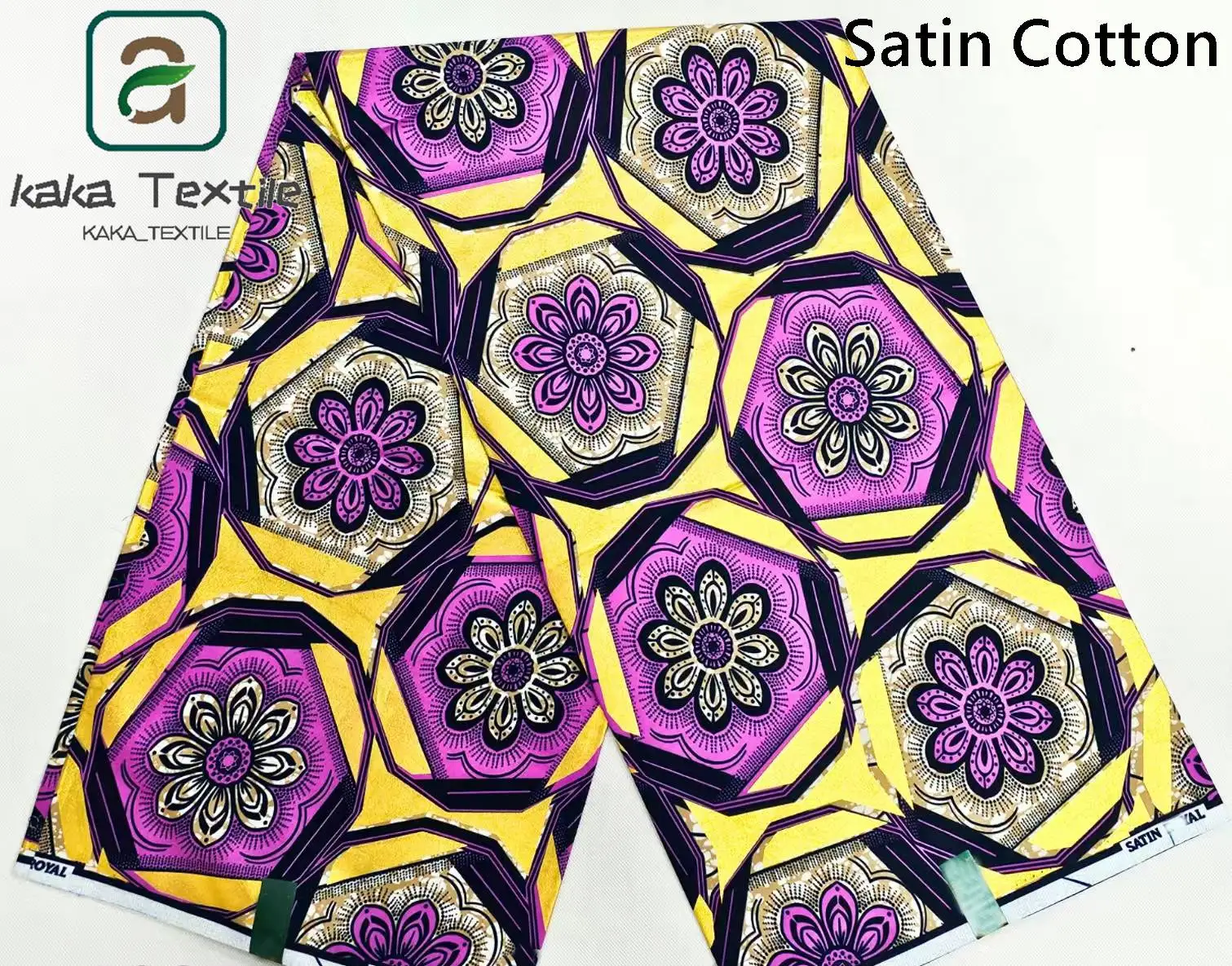 جديد لينة مادة القطن الساتان الأفريقي الديباج الأزرق الملكي الذهبي يطبع نسيج القطن Pagne الاشياء الشمع الأقمشة المنسوجة 6 ياردة