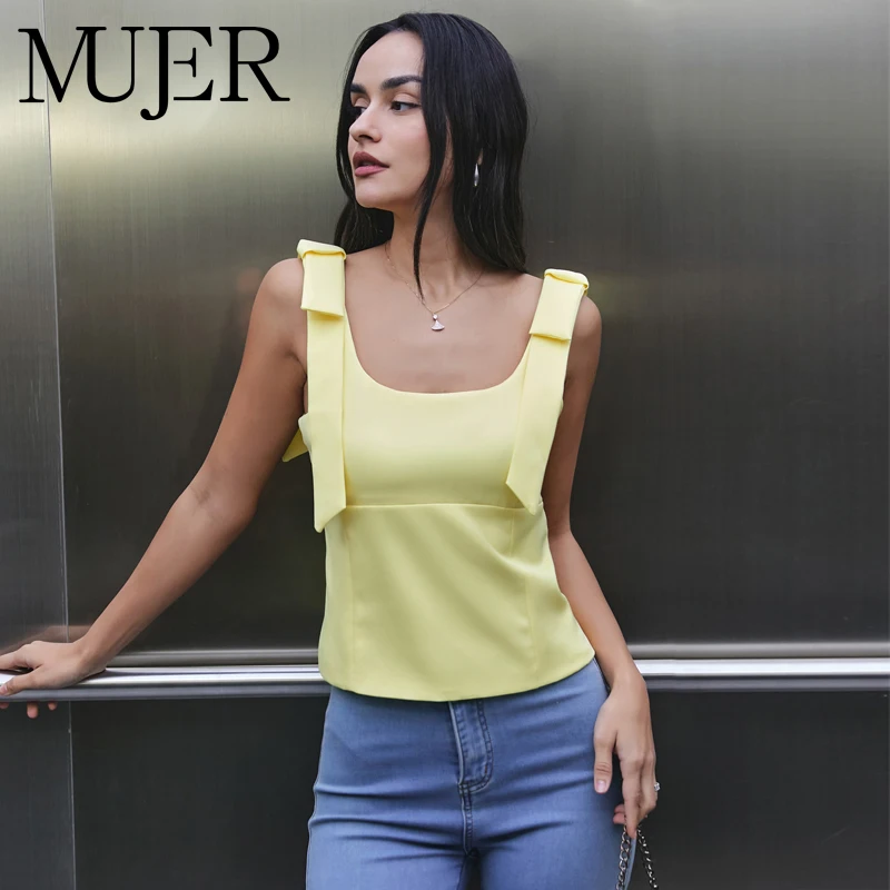 MUJER-Top corto con lazo blanco para mujer, corpiño Sexy con espalda descubierta, camisola de verano, Tops sin mangas, Tops cortos con tirantes para mujer