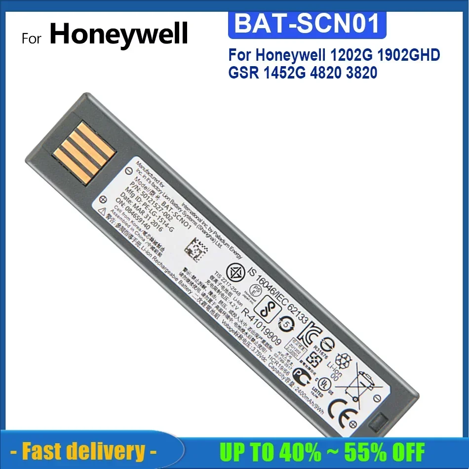 

BAT-SCN01 2400mAh Replacement Battery For Honeywell 1202G 1902GHD GSR 1452G 4820 3820 BAT-SCN01 General Scanners Batteries