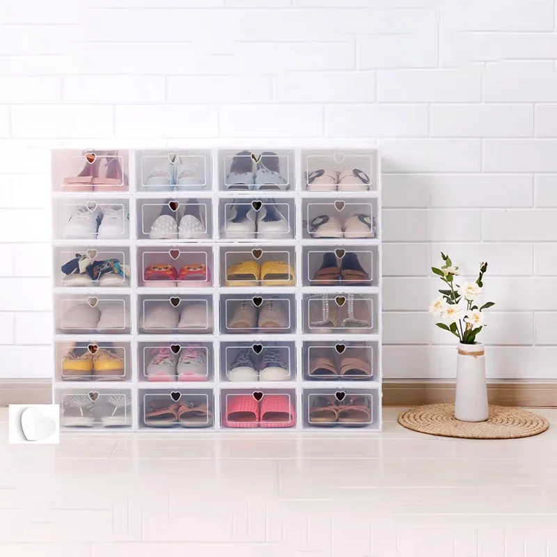 

20pcs Foldable Stackable Shoe Box Design Heart Shaped Clear Storage Case Sneaker Display Storage Box Room Decor