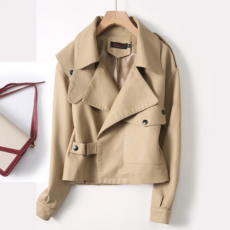   Giacca in Vera Pelle Ning per Donna, Modello Primavera-Autunno 2025, Stile Trendy e Snellente in Pelle di Pecora