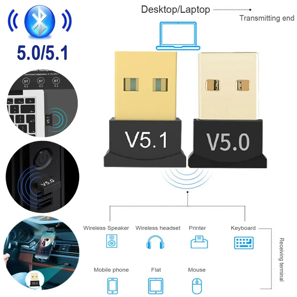 Wireless Audio Adapter Bluetooth-Compatible 5.0/5.1 Dongle 2.4G Audio Receiver Support Win7/8/8.1/10 for Computer Tablet Desktop