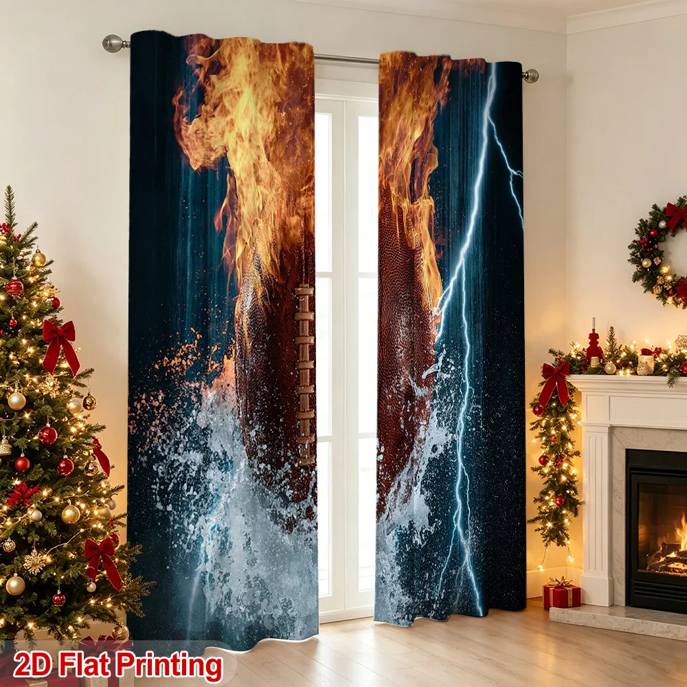 Fire and Ice Curtains, Lightning Storm & Ocean Wave Print Drapes, Fantasy Nature Art, Living Room Bedroom Decor, Blackout Window