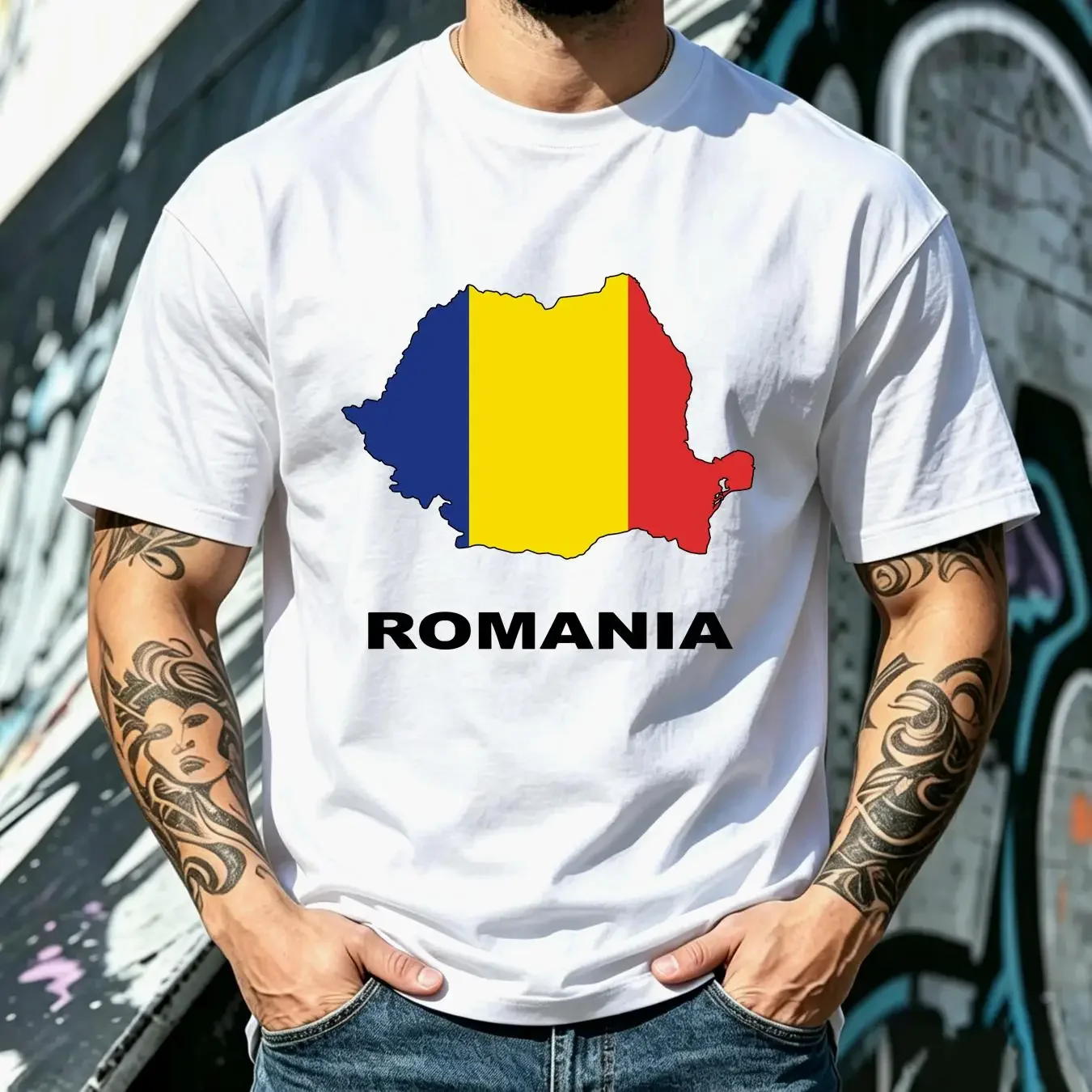 washed T Shirt Romania Country Map Color long or short sleeves vintage Washed homme streetwear Top For Everyday Wear Casual