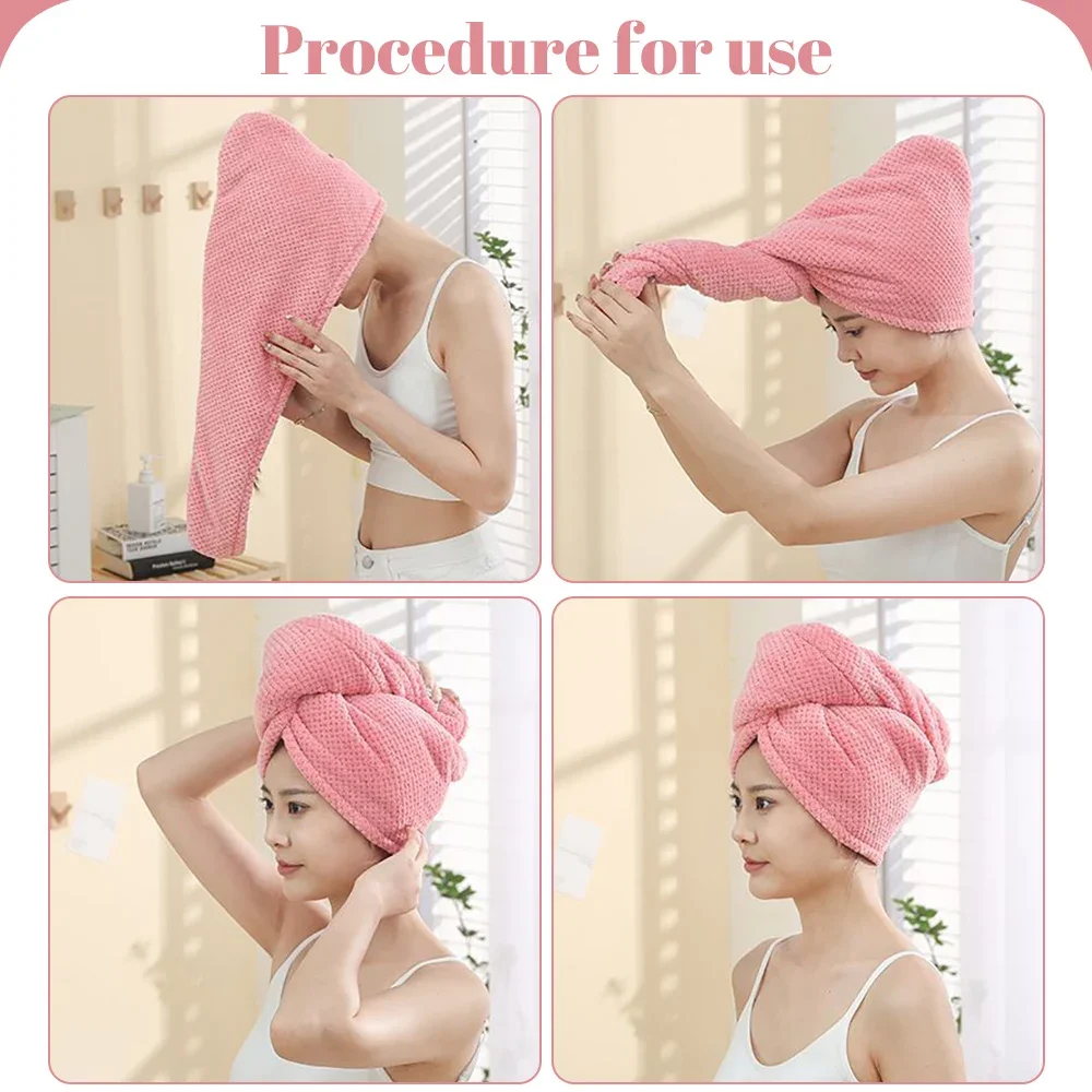 ผ้าเช็ดผมปักลายปะการังกำมะหยี่สำหรับสตรีหมวกอาบน้ำนุ่มผ้าไมโครไฟเบอร์ผ้าพันศีรษะดูดซับได้อย่างรวดเร็วผ้าเช็ดศีรษะสำหรับสตรี