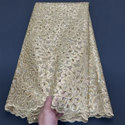 Tulle Lace Fabric Sequins, Embroidery, Wedding Party Dress, Beads Stone, African, Nigeria, High Quality, 2024, 5Yard, PS0062