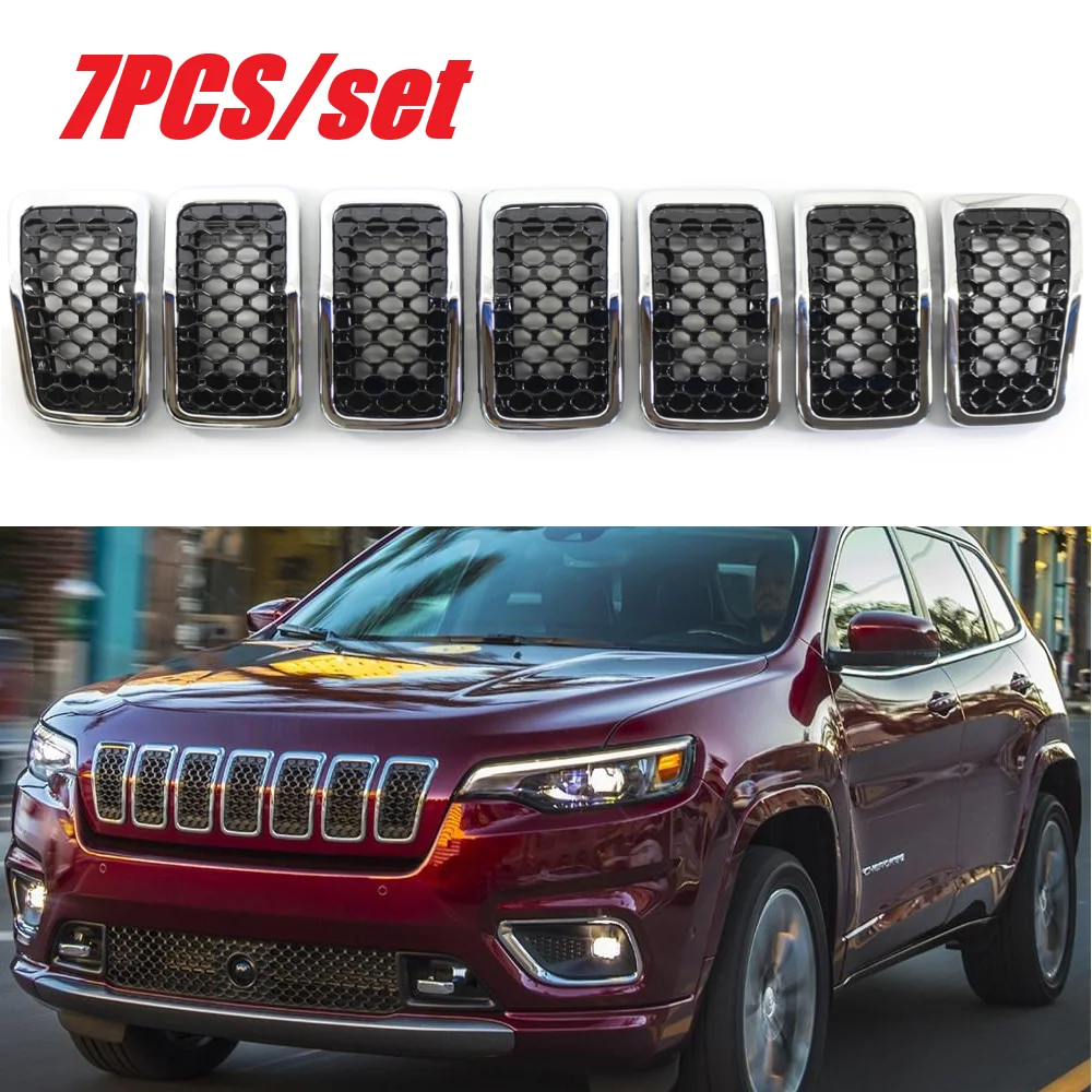 

7PCS/Set Car Front Bumper Central Grill Cover Trim Replaced Mesh Honeycomb Racing Grilles For Jeep Cherokee 2019-2022 6AZ88XS9AB