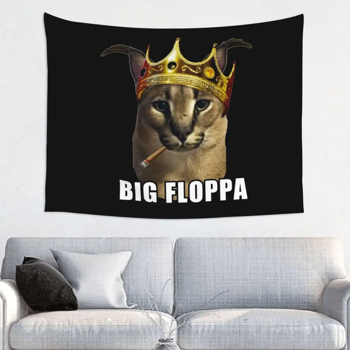 Customized Hippie Big Floppa King Crown Poppa Meme Tapestry Wall Hanging Home Decor Tapestries Dorm Decoration