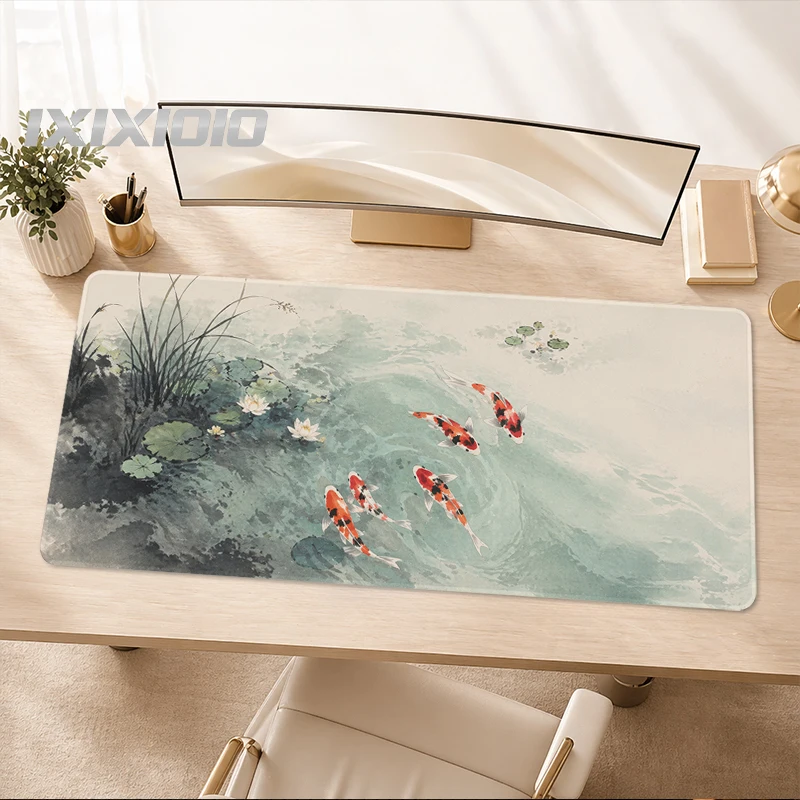 Ink Koi Serenity Mouse Pad Gamer printon demand Mousepad XXL Playmat Natural Rubber Non-Slip Soft Carpet Computer Mouse Mats