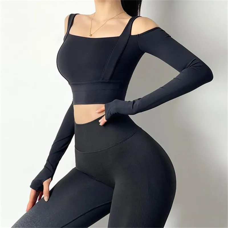 Women Strapless Sports Shirts Long Sleeve Dry Tank Top Gym T-shirt Athletic Active Fitness Workout Running  Sportswear