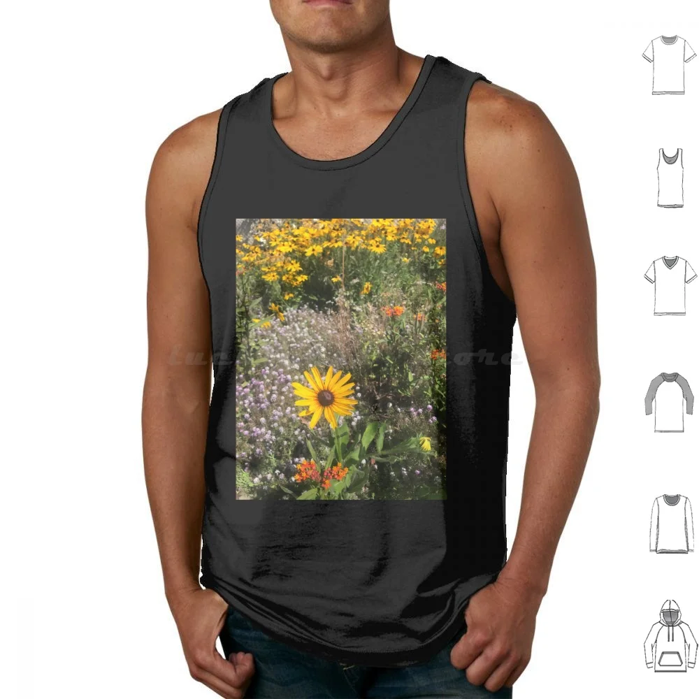 Camisetas sin mangas con estampado de flores silvestres, algodón, flores silvestres, amarillo, verde, morado, plantas, naturaleza, naranja