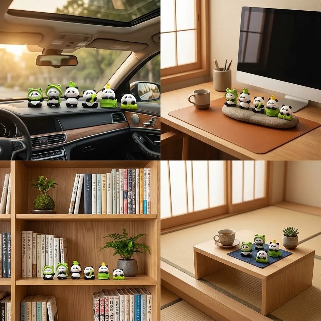 6 Stück Kawaii Panda Auto-Armaturenbrett-Figuren, Niedliche Harz-Mini-Ornamente, Innendekoration, Schreibtisch- und Heimdekoration, Geschenk für Frauen, SUV, Auto – Detail 3