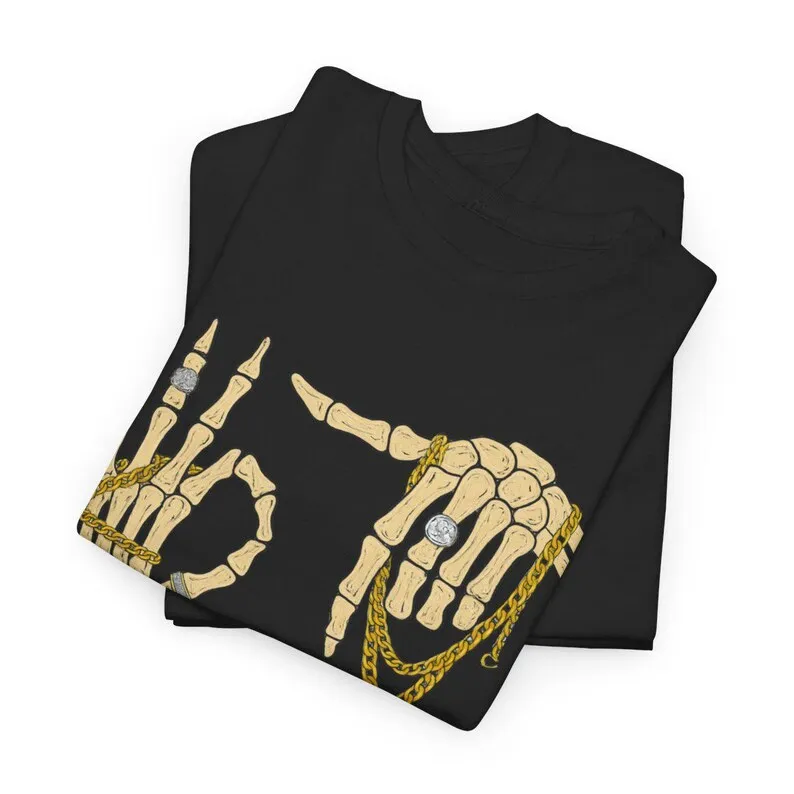 Six Seven T-shirt Cotton  Meme Skeleton Hand T-Shirt: Funny Bling Rings, Hip Hop Streetwear Short Sleeve
