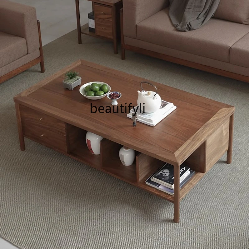 

New Chinese Style Black Walnut Wooden Tea Table Solid Wood Living Room Sofa Rectangular Tea Table Tea Table