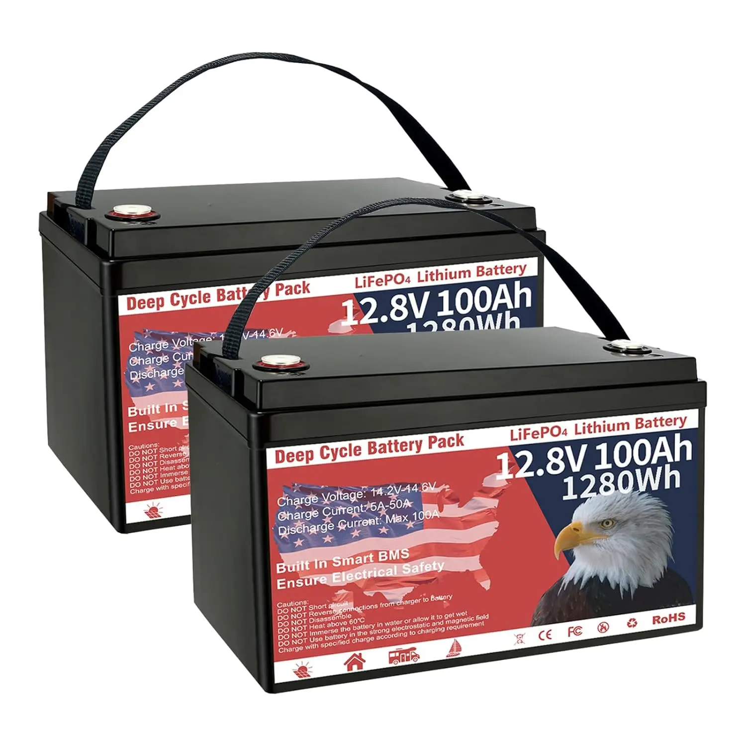 

2Pack 12V 100Ah LiFePO4 Lithium Battery, Group 31 Lithium Iron Phosphate 15000+ Deep Cycles & 10-Year Lifespan with, Custom