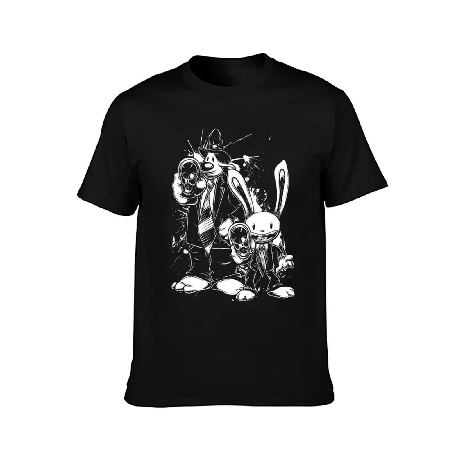Sam & Max X Pulp Fiction (white) T-Shirt, Summer Casual Cotton Tee, Oversized Streetwear Tops, Vintage Graphic Print