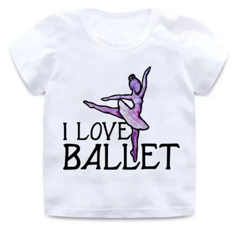 Ballet Print T-shirt I Love Ballet Dancing Girl Design Tops Casual Clothes Enfant Summer Tshirt Comfy Crew Neck Short Sleeve Top