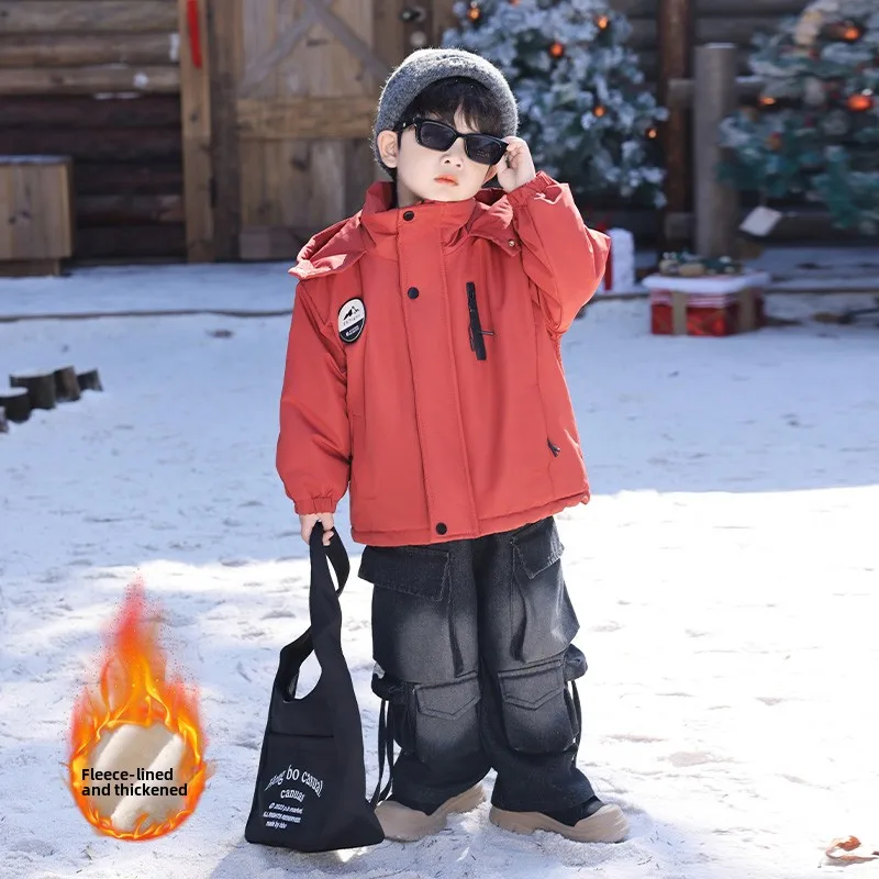 

Thiened Fce Autumn Winter Jaet for Boys Waterproof Outdoor Parka Coat Children's Faion Trend Cotton Clothes for Teens