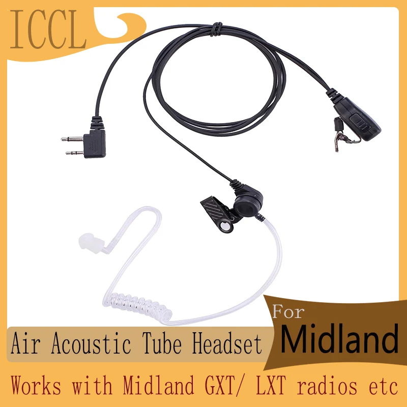 Single Wire Walkie Talkie Earpiece, Compatible for Midland GXT LXT Radio with PTT and Mic, Tansparent Air Acoustic Tube Headset