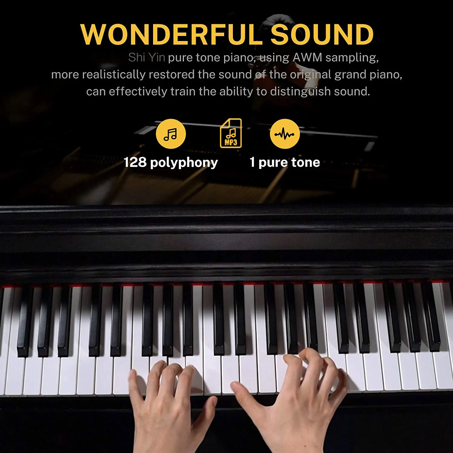 Hooqu Akoestische Hele Zwart Gepolijst Grand Digital Piano