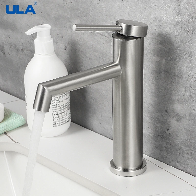 

ULA Brushed Basin Sink Faucet Stainless Steel Bathroom Deck Mounted Hot Cold Water Basin Mixer Bath Sink Tap Waterfall Torneira