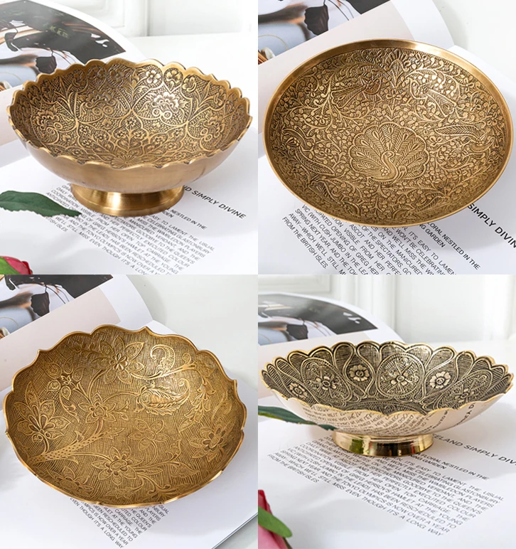 

Brass Vintage Snack Candy Bowl Slightly Luxury Decoration Dried Fruit Fruit Bowl Jewelry Tray