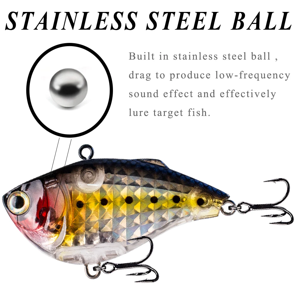Chan\'s Huang 1PCS  Lipless Crankbait Bass Pike Fishing VIB Bait Sinking Fishing Lures Artificial 6CM 15.3G Vibration Hard Bait