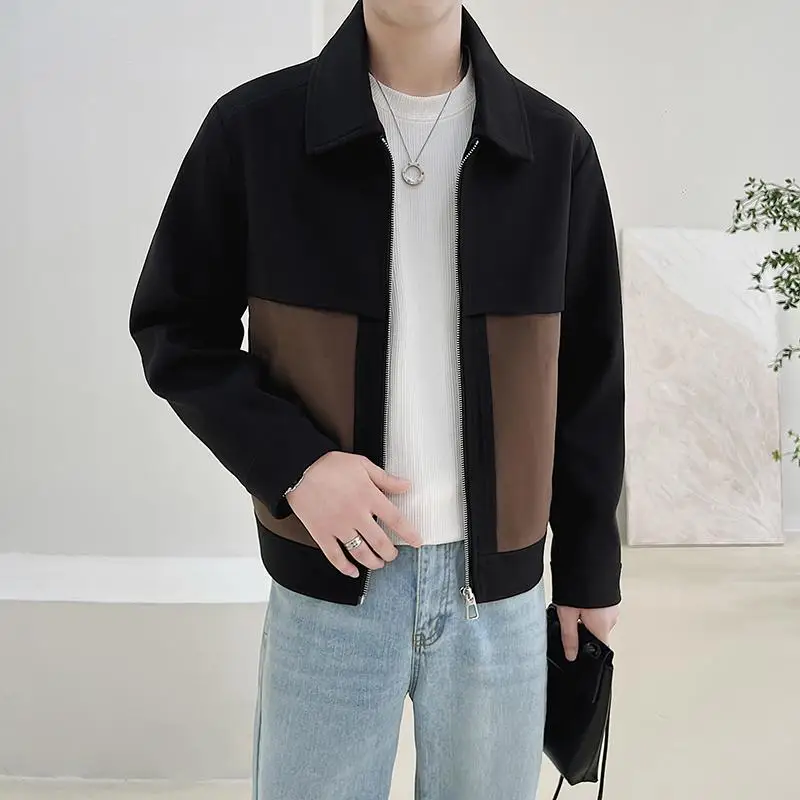 

2023-Fine Men's Fashion Casual Trend Slim Fit All with Korean Version of Light Ripe Nizi Woolen Combination Color Loose Jacket