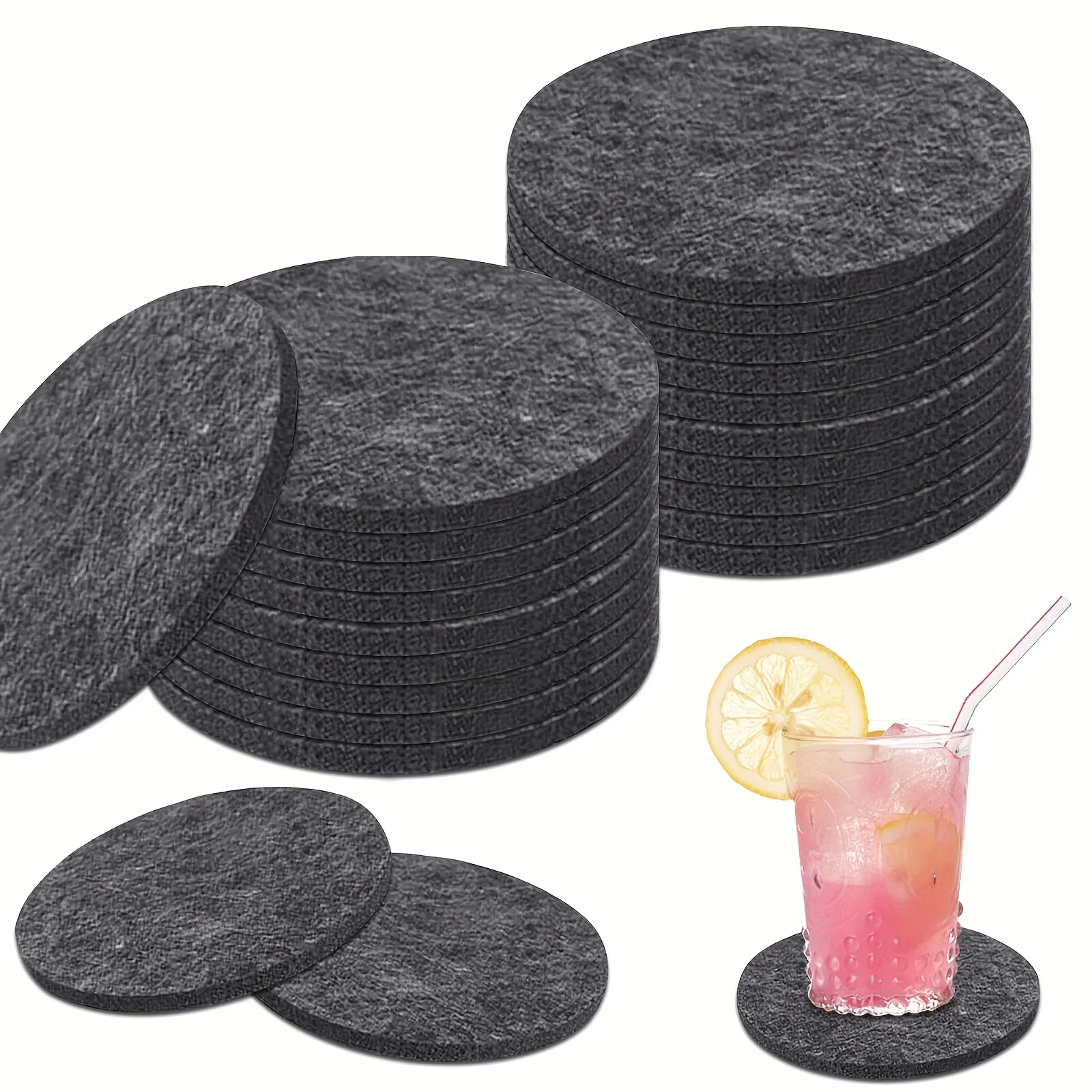 

20pcs Round Felt Coasters Set - Washable, For Glass Cups, Tabletops, and Bars, Coaster Set, Coaster For Glass, Coaster For Cup