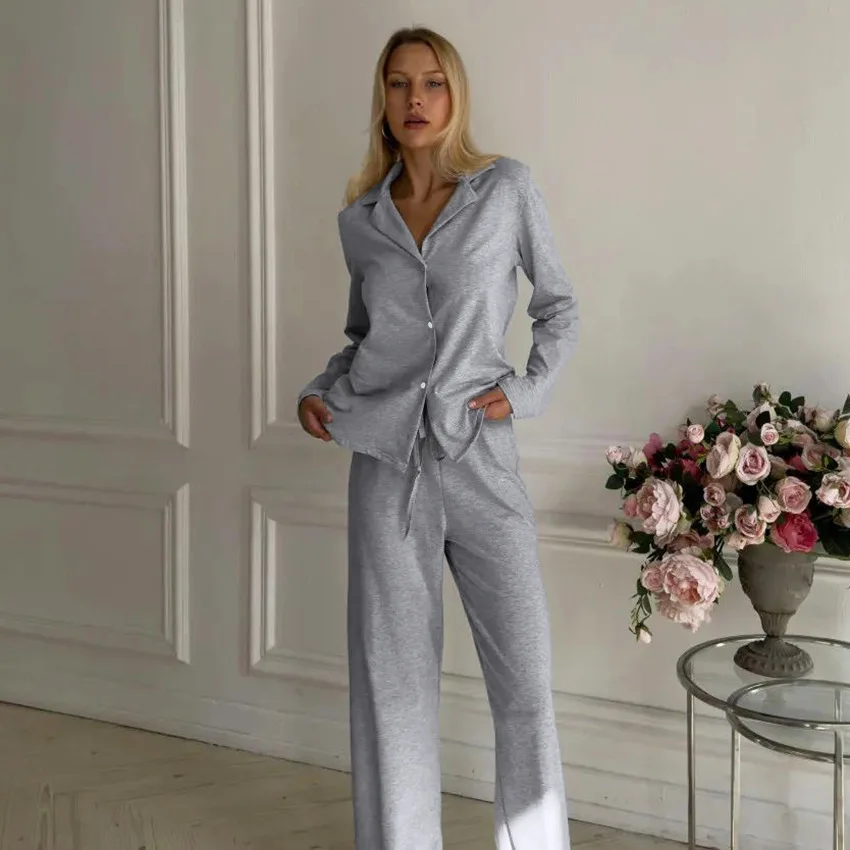 2026 Milk Silk Pajamas Women's Autumn Lapels Are Soft and Comfortable, Long-sleeved Trousers, Two-piece Loungewear