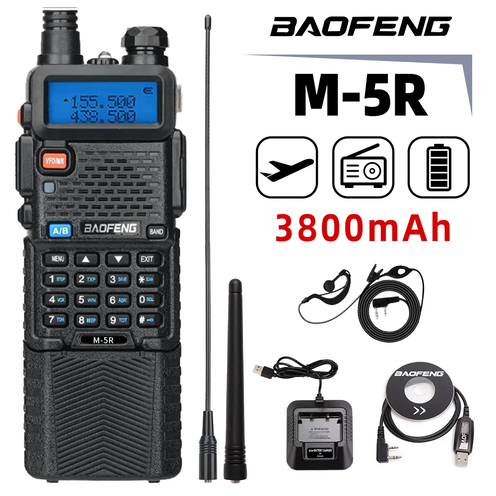 1 PC Baofeng M-5R WAKI TOKI M-5R Multibanda Rádio 1800mAh Carregamento Sem Fio VHF Rádio Marinho 10W Potência de Saída 5km Ran