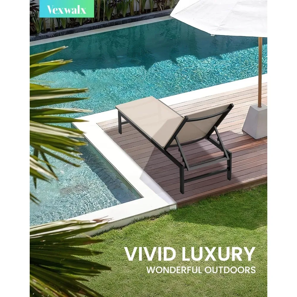 

Outdoor Lounge Chairs for Pool, Aluminum Chaise Lounge Chairs with 5-Position Recliner, Patio Lounge Chair for Backyard
