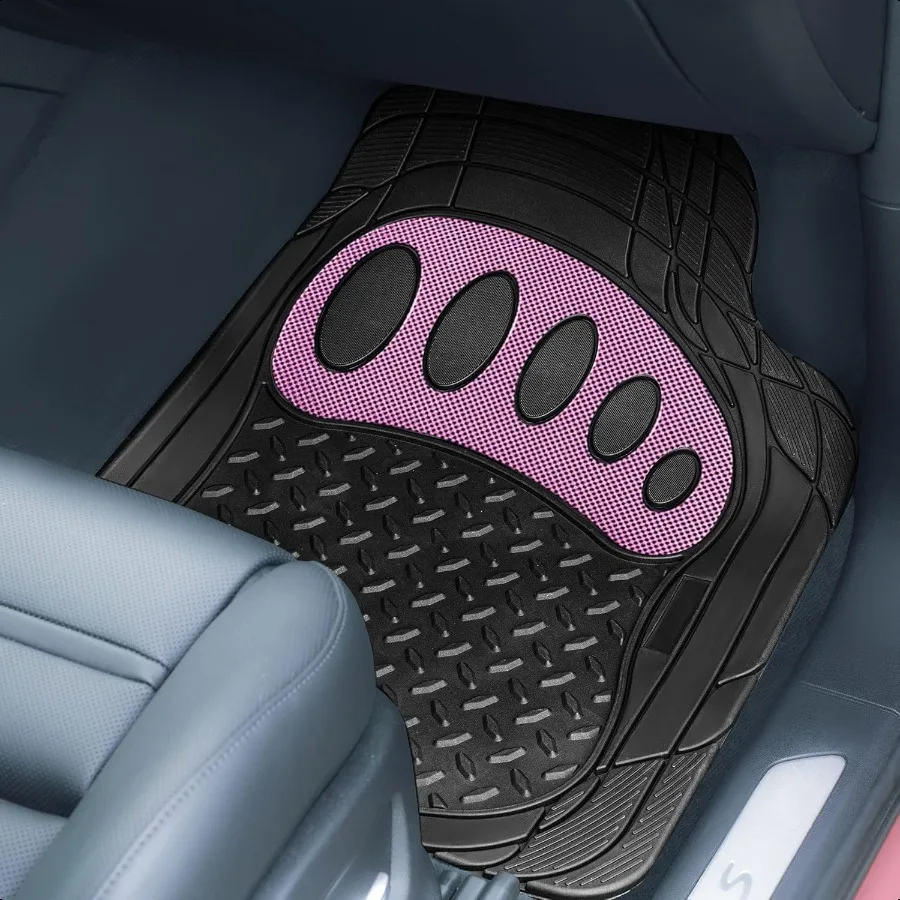 Auto Rubber Mats HeavyDuty Universal Fit Full Set Climaproof Trimmable for Sedan SUV Truck Mats Footprint Dresign Pink