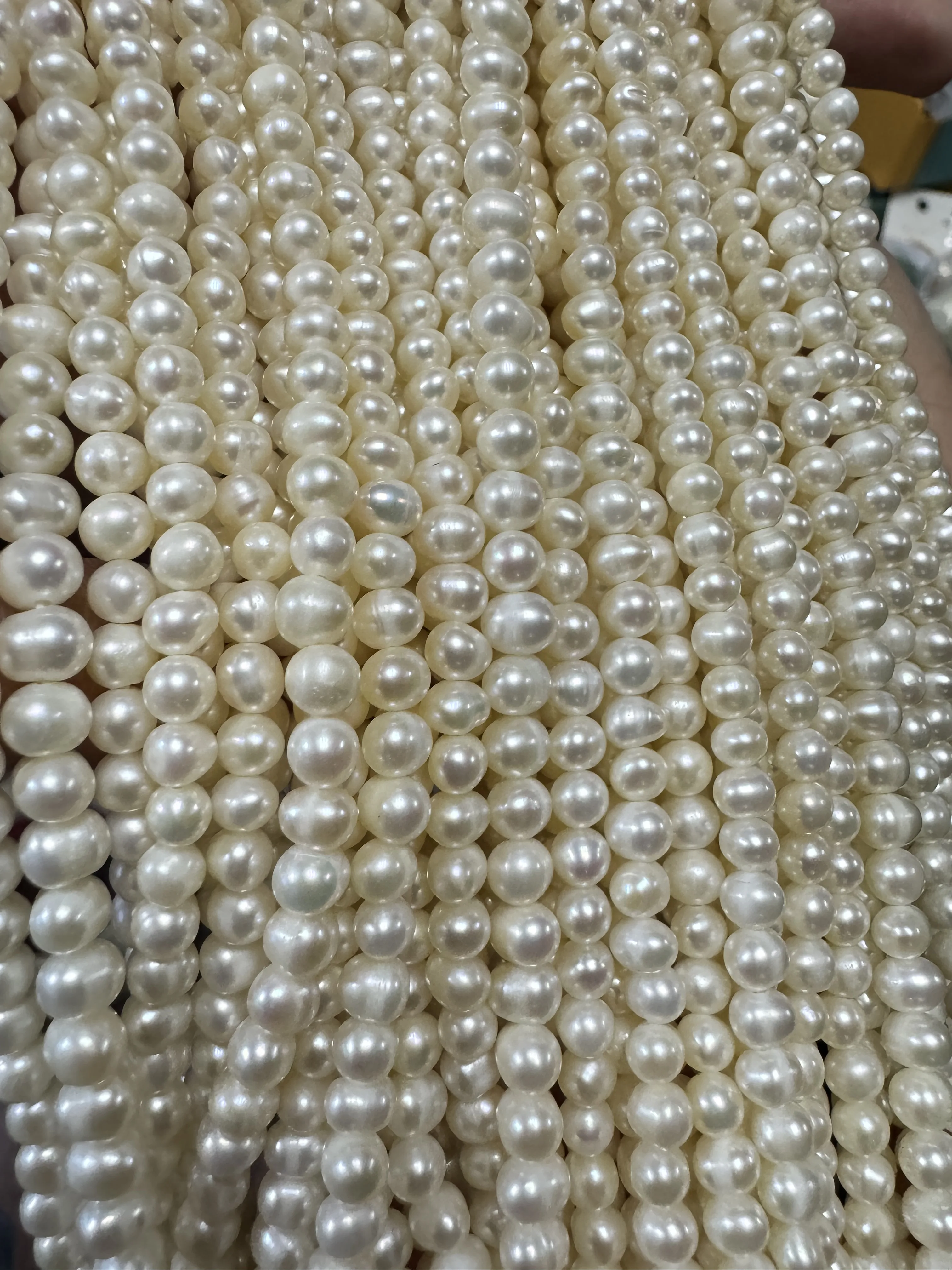 AA 4-5mm White Real Freshwater Potato Shape Pearl Strand