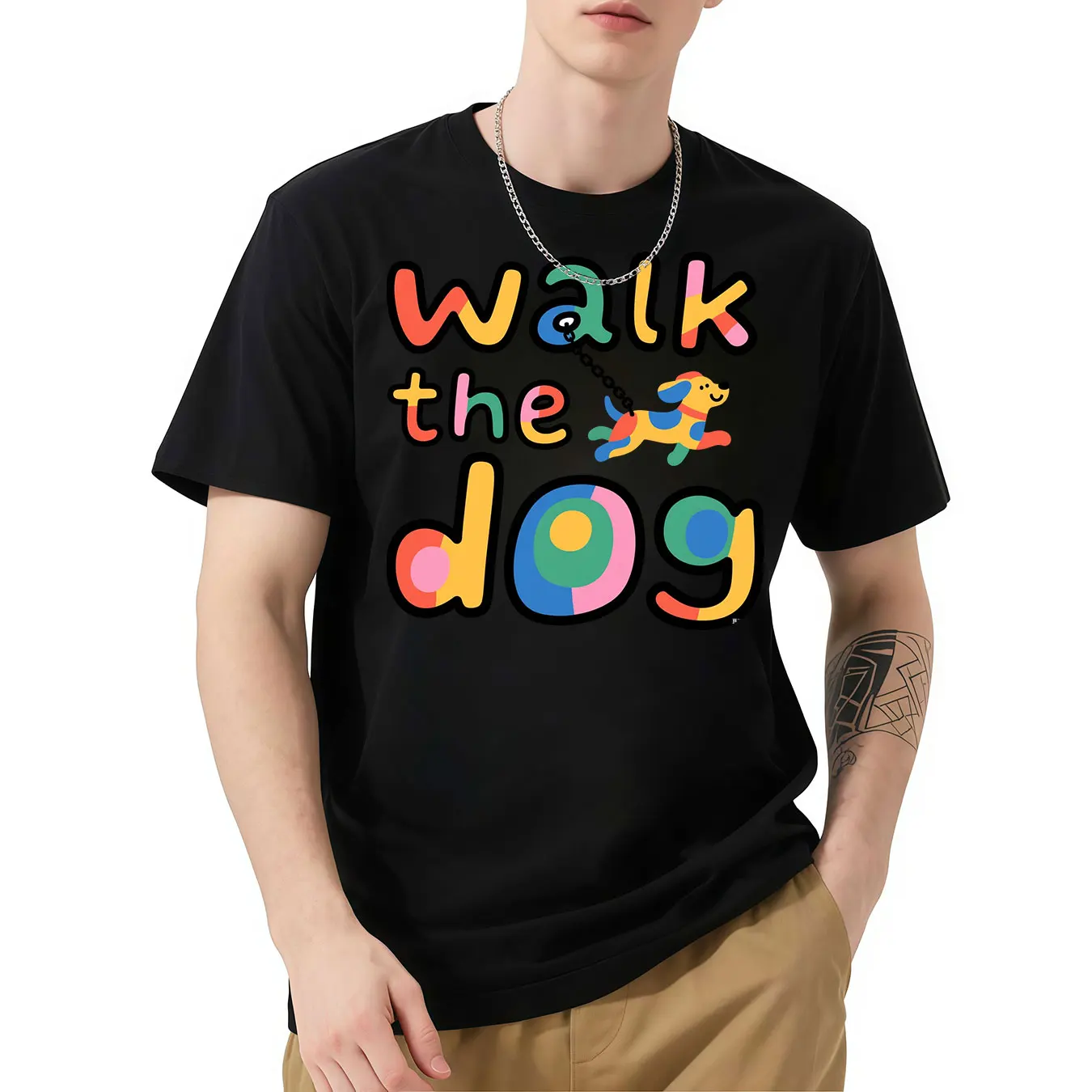 

New Men Women T Shirt Pullover Oversize Walk The Dog Printed T-Shirt Casual Short Sleeve Couples T-Shirt