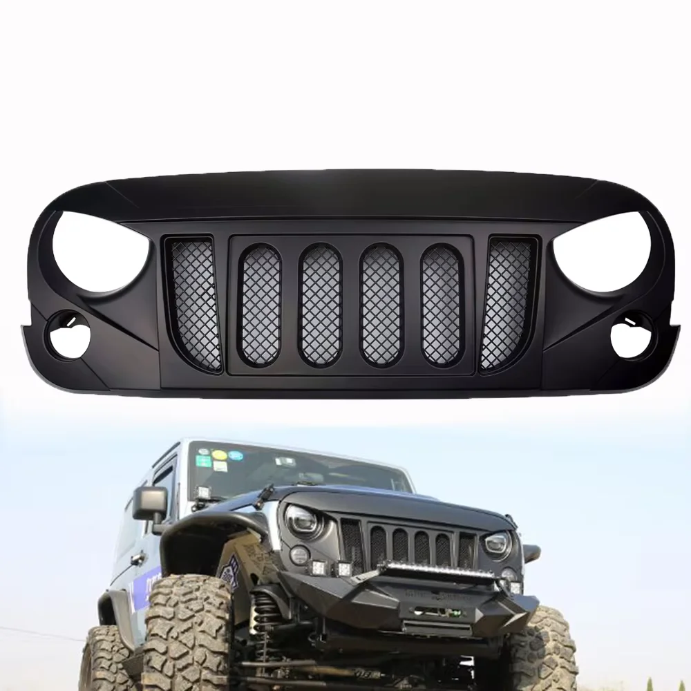 Ke Italia JK kisi depan hitam dengan kisi jaring depan wajah bersih ABS untuk Jeep Wrangler JK 2007-2017 J215 LantSun