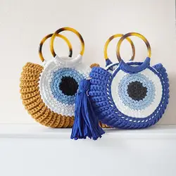 Bolso de mano tejido de gran capacidad con diseño de monstruo ojo grande, bolsa de playa para vacaciones y ocio, novedad de 2022