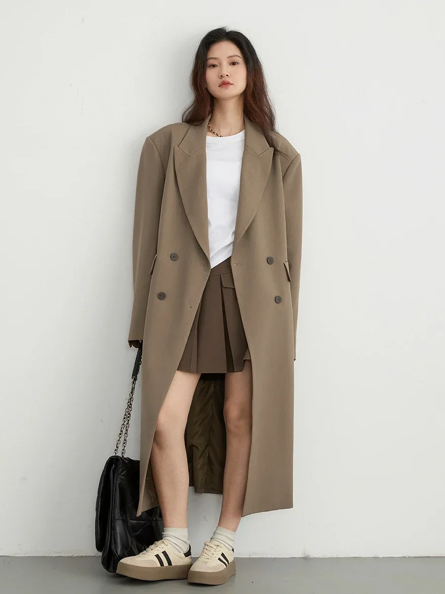 CHIC VEN Women Trench Coat Solid Loose Casual Long Overcoat Double Breasted Female Windbreak Woman Outerwears Spring Autumn 2024