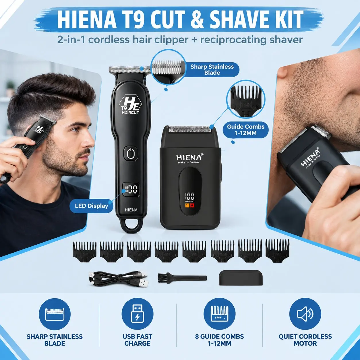 Oil Head Hair Clippers Set Men Professional Cordless Bread Trimmer LED Digital Display Haircut Machine For Father Boyfriend