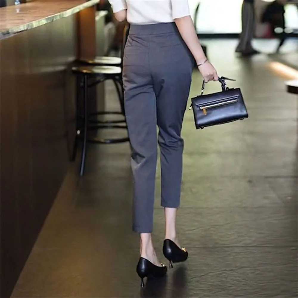 Spring Summer Commuting Pants For Women Simple Solid Color Fashion Casual High Waist Trousers Button Straight Crop Suit Pants