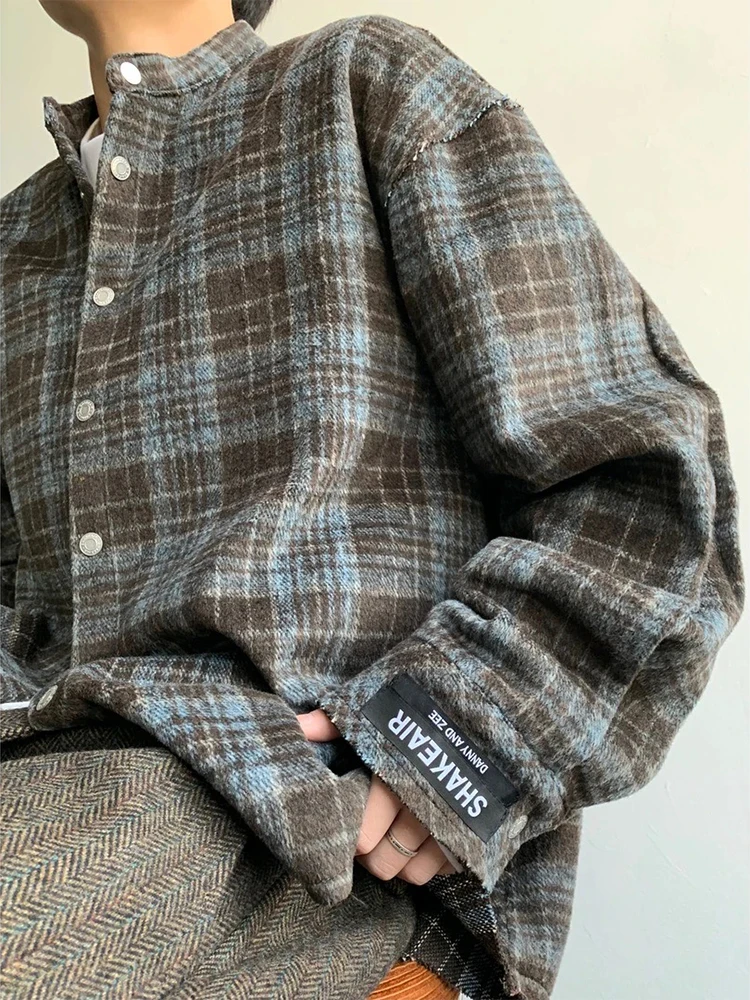 

Мужская фланелевая рубашка в американском ретро-стиле в клетку, с длинным рукавом, весенняя, в непринужденном стиле, из шерстяной ткани, свободного кроя, молодежная, трендовая, износостойкая