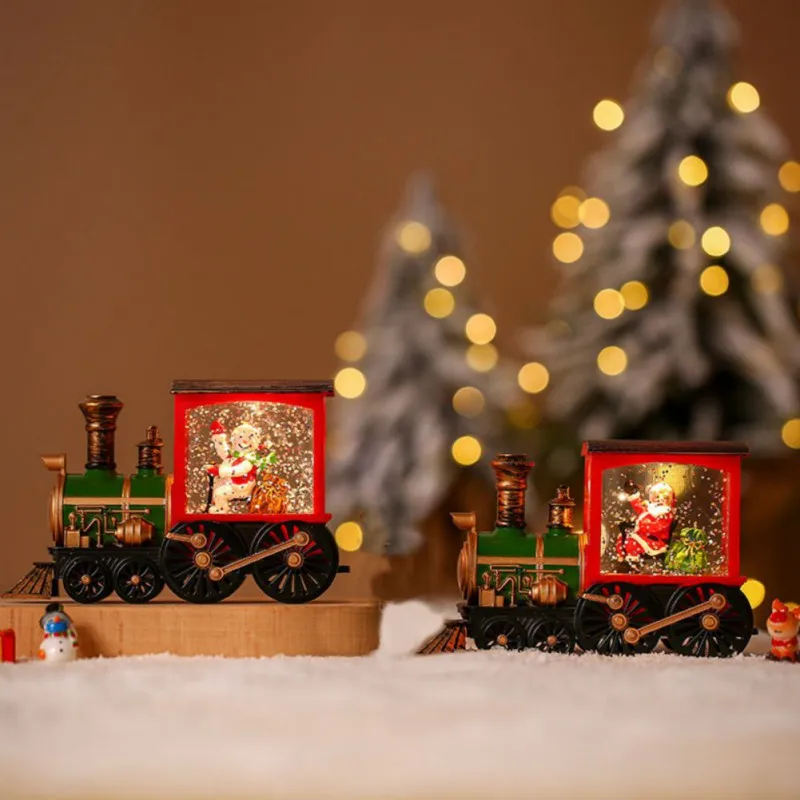 Christmas Gift Train Crystal Ball Ornament Christmas Gifts Christmas Eve Decoration Lighting Train for Home Party Xmas