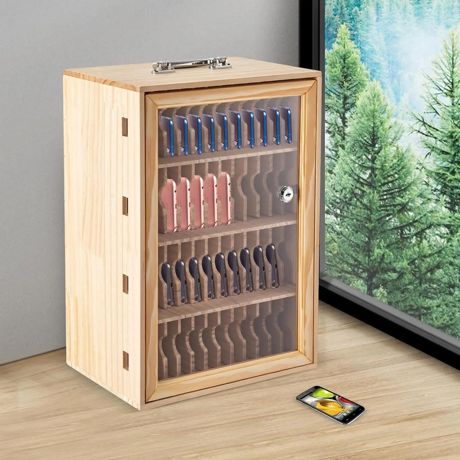 

48-слотовый шкафчик для сотового телефона, портативный шкаф для хранения телефона, карманная диаграмма, настенный монтаж для школьного класса, офисного экзамена