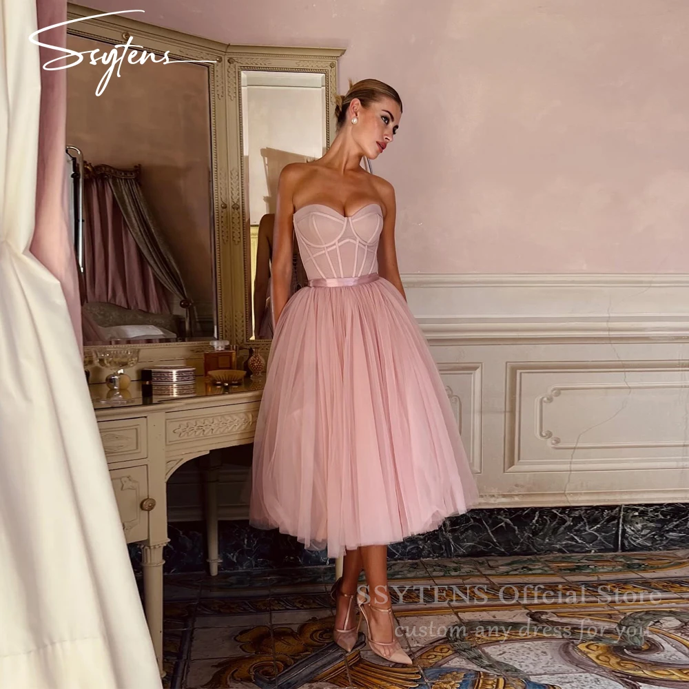 SSYTENS الوردي تول فساتين حفلات الحبيب ألف خط الكاحل طول فساتين حفلات الزفاف النساء عيد ميلاد فستان سهرة رسمي تخصيص