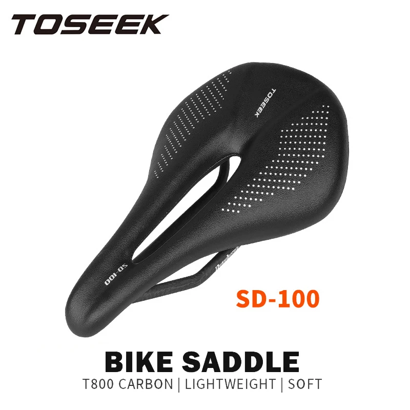 TOSEEK Full Carbon Saddle MTB/Road 143/155MM Bike Saddle Super Light Leather Carbon Cushions Only 135g Carbon Rails Bicycle Seat